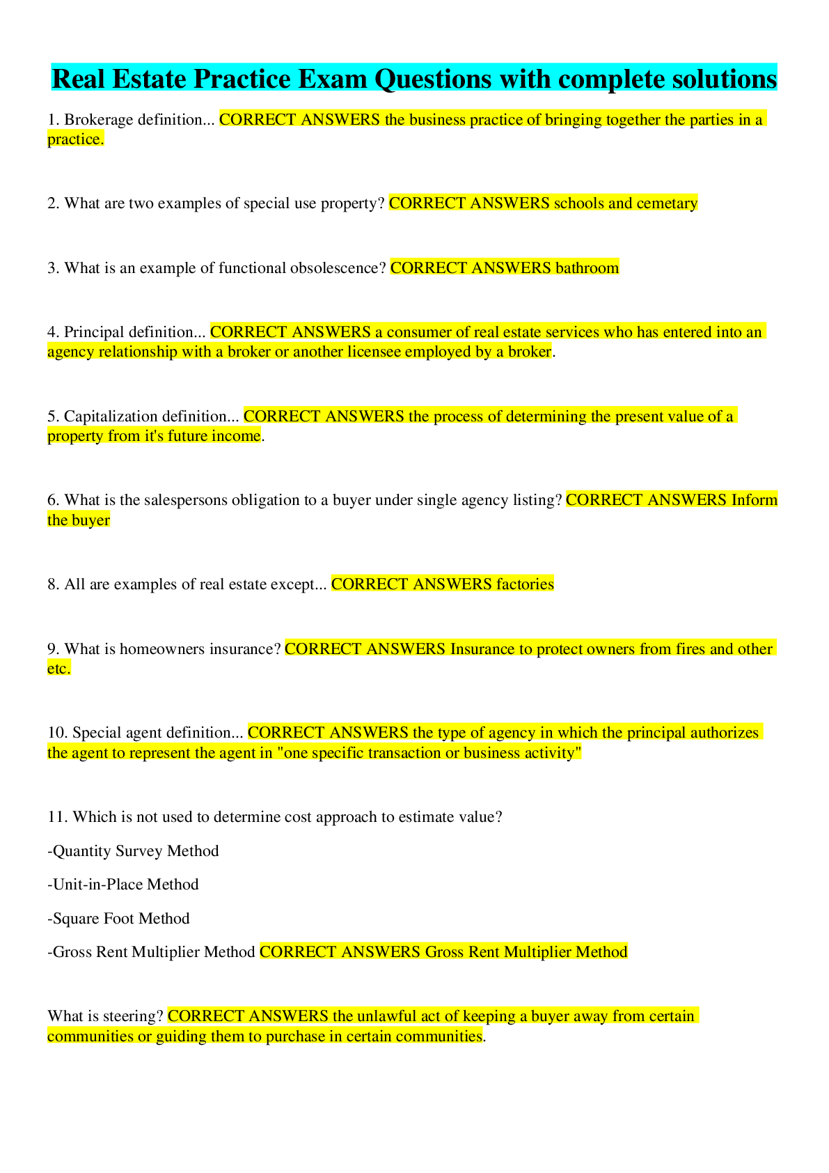 Preview image for Real Estate Practice Exam Questions with complete solutions